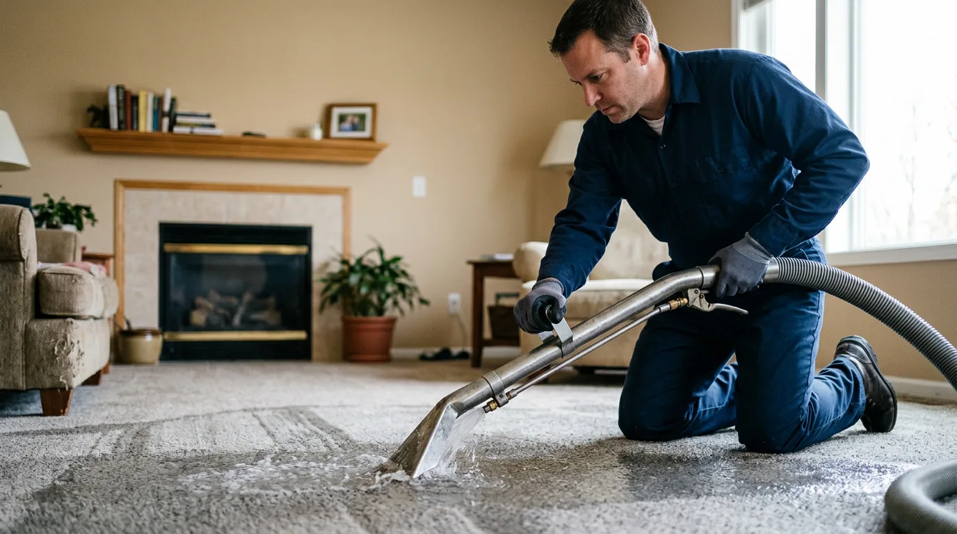 Water damage restoration technician working near Steward, IL